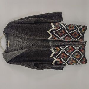 AZZ Open Cardigan Sweater Large Hood Multi Southwest Print Check Measurements